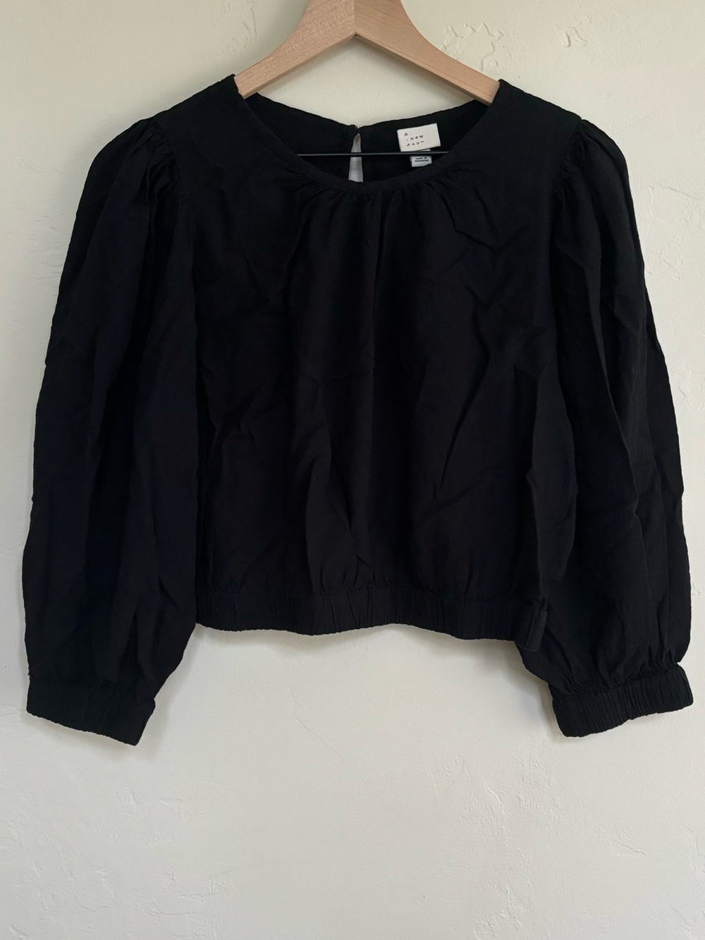 A New Day Women’s Black Crop Top With Bell Sleeves Minimalist Dark Feminine
